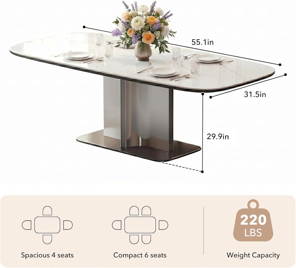 55.1" Sintered Stone Dining Table for 6-8, Modern Kitchen Table