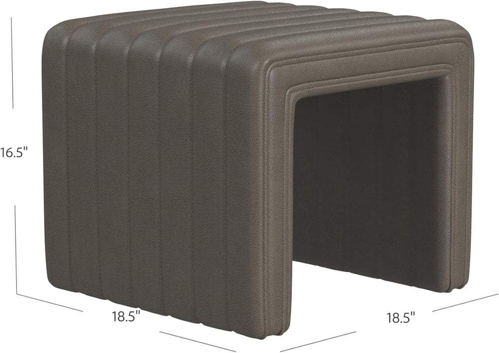 HomePop 19" Modern Channel Tufted Ottoman - Pewter Gray Faux Leather