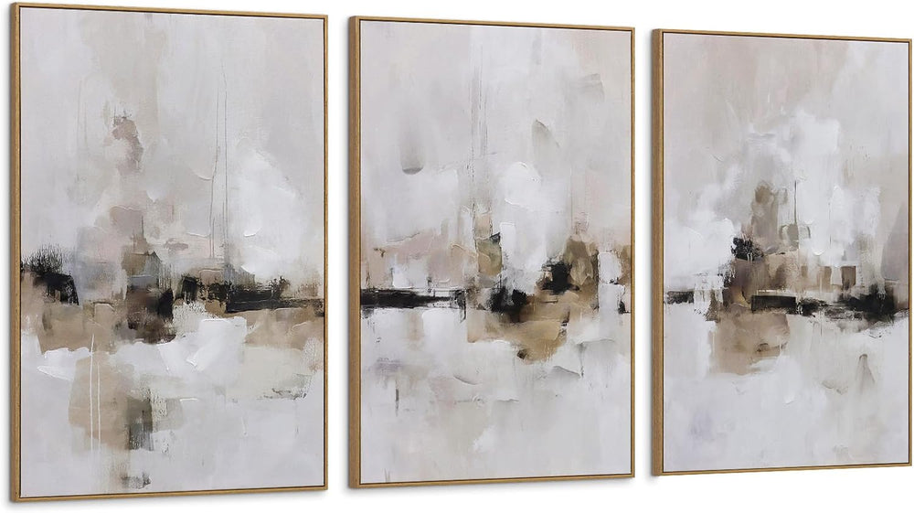 Zessonic Large Neutral Textured Abstract Framed Canvas Wall Art, 24"x36&...