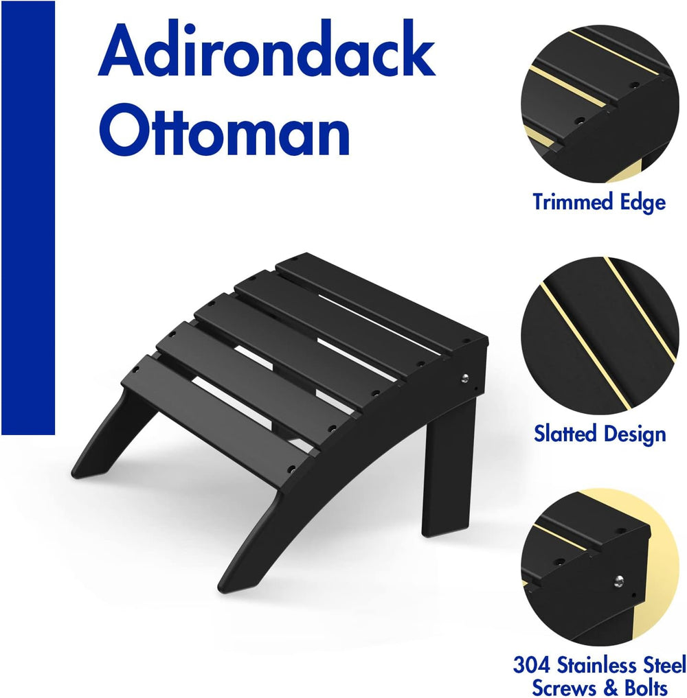 BRIOPAWS Adirondack Ottomans | Folding | Set of 2 | HDPE Plastic | Black Outd...