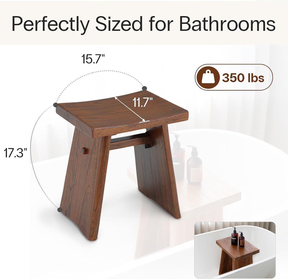 StrongTek Teak Shower Stool, 18 in, Curved Seat, 350 lb, Dark Brown