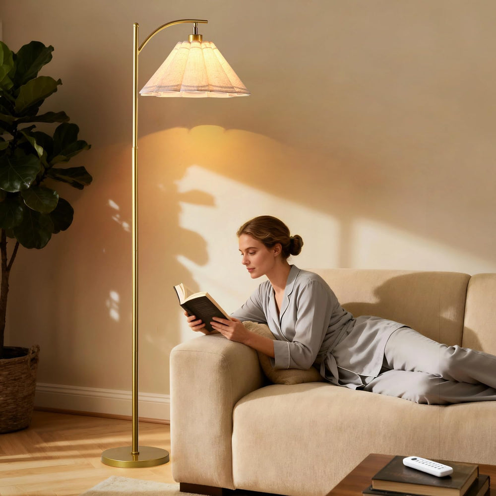 Floor Lamp with Pleated Linen Lampshade, Modern Flower Floor Lamp for Living ...