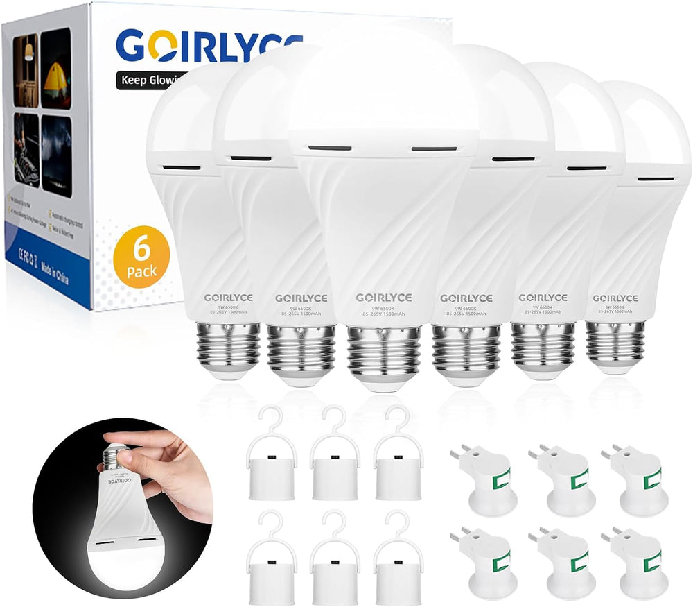 6 Pack Rechargeable Emergency Light Bulbs, Battery Powered LED Light Bulb