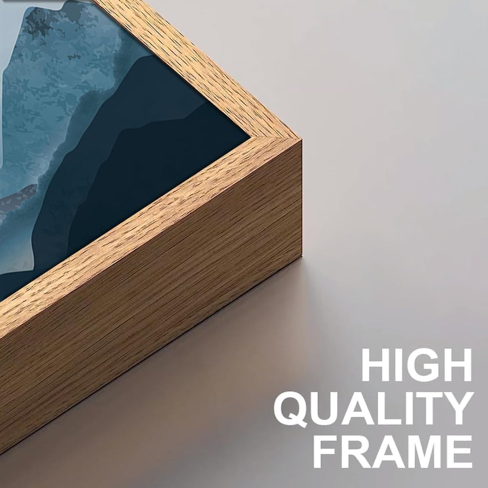 Blue Framed Mountain Landscape Wall Art Fog Mountain Painting Wall Decor for ...