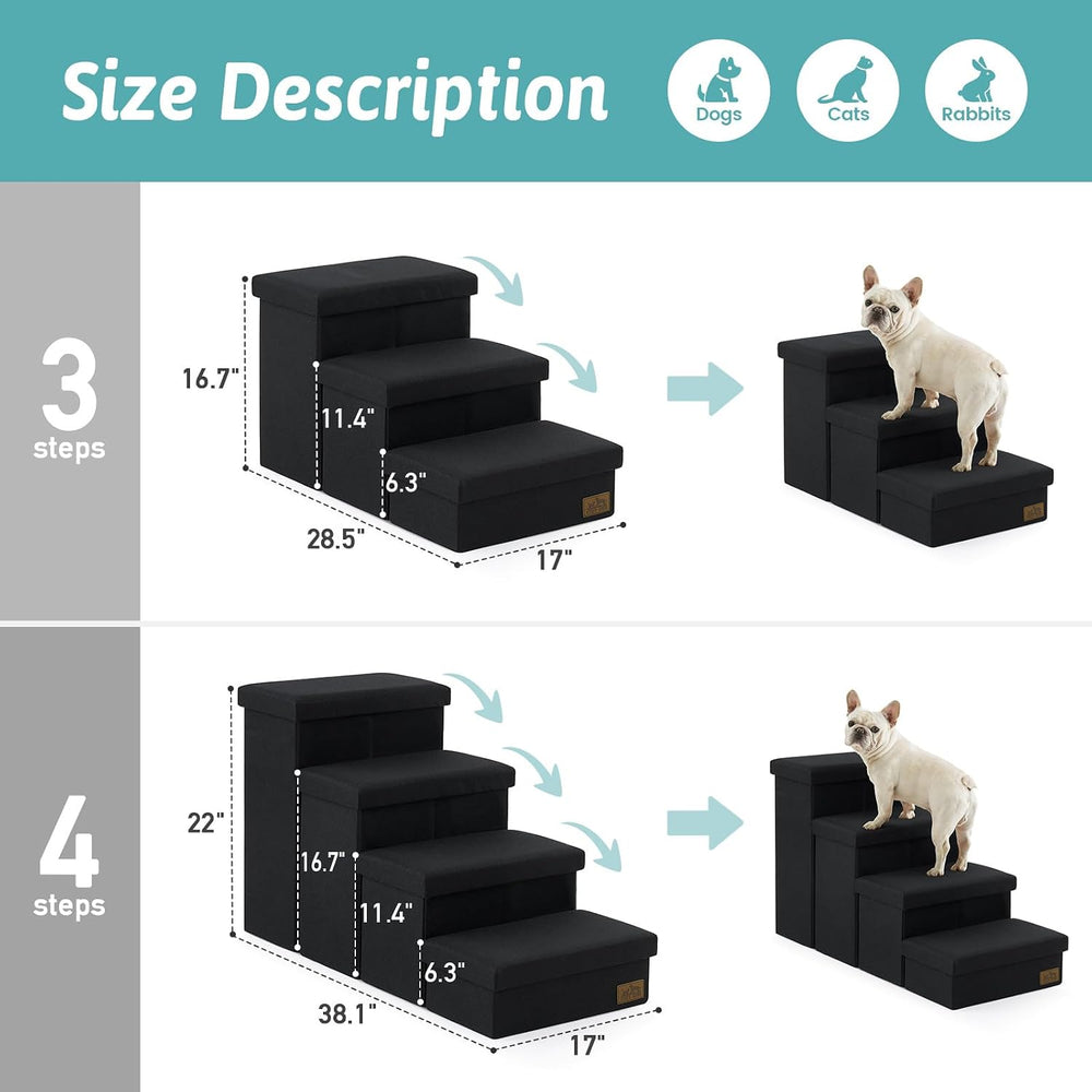 COZY KISS Dog Stairs with Storage, 16.7" H Wider Dog Steps, 3-Step