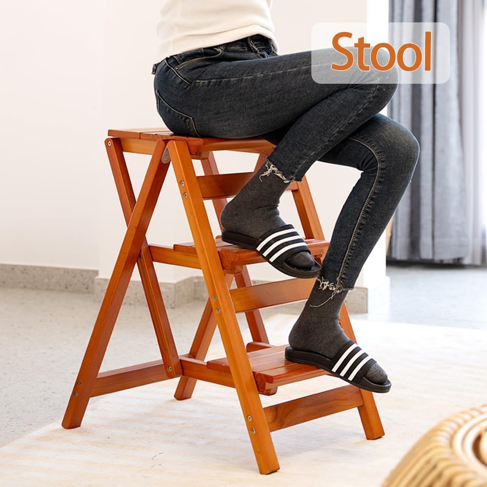 Wooden Step Stool for Adults/Folding stools Wood Step Ladder/Lightweight Step...