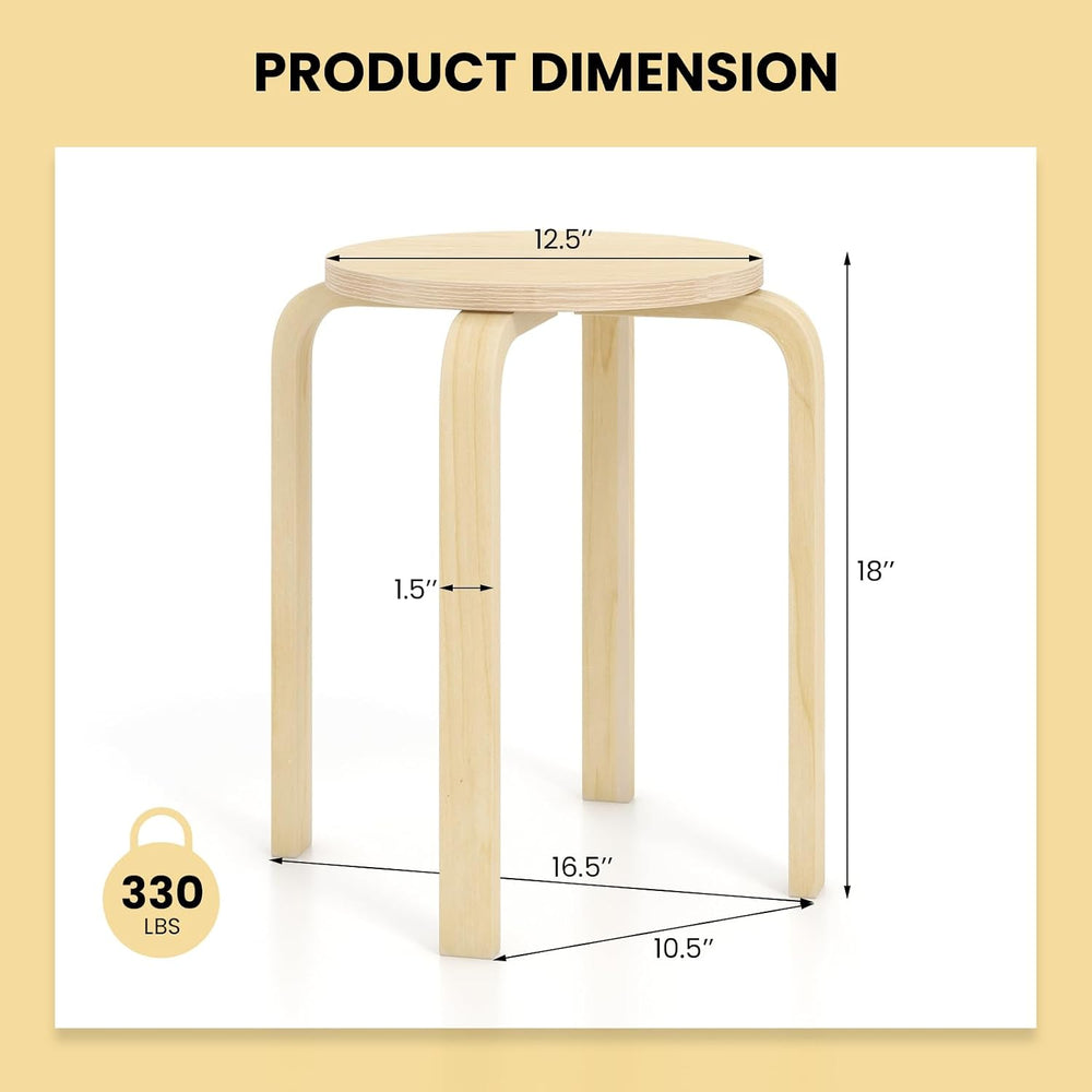 GIANTEX Wood Stackable Stools Set of 4, 18" Round Backless Classroom Stools
