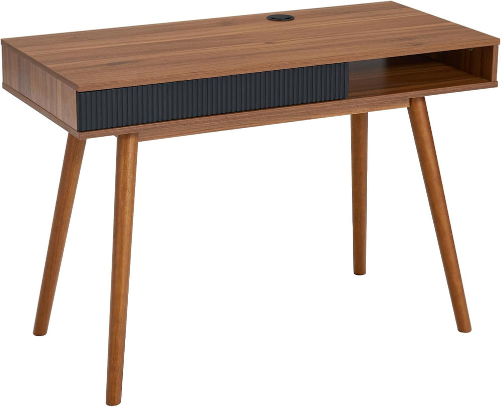 Walnut Wood Desk with Drawer, 42.5" Mid Century Modern Writing Desk