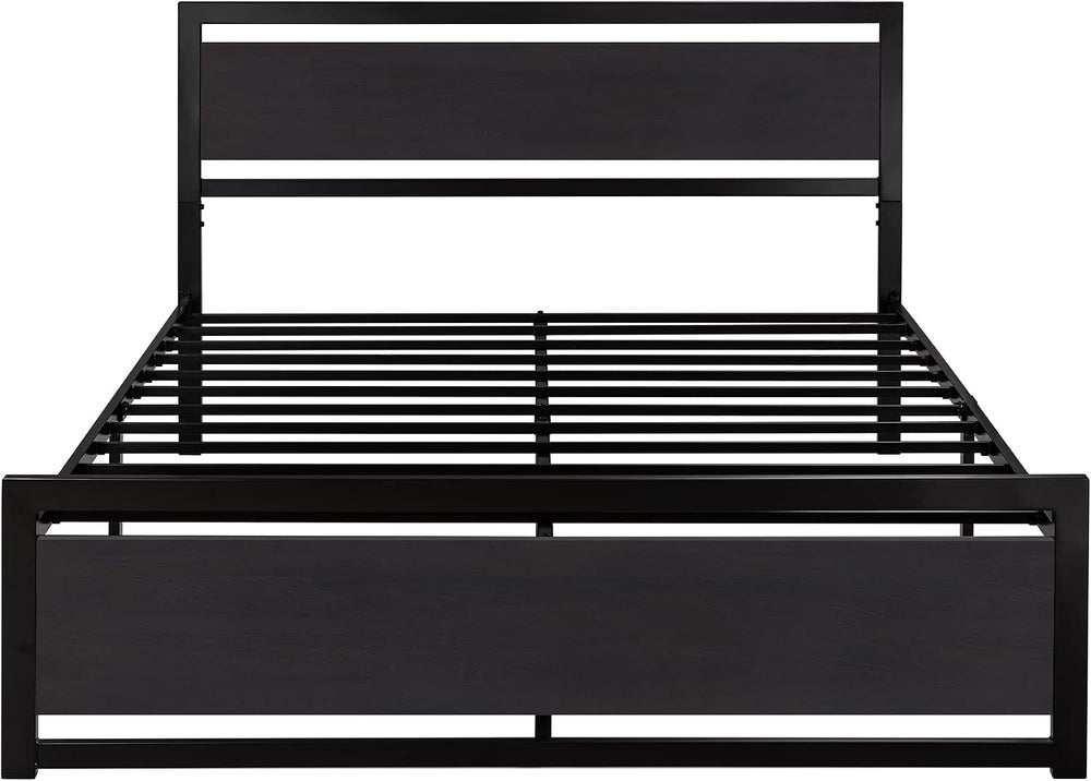 Allewie Queen Bed Frame with Headboard, Footboard and Strong Support, Black