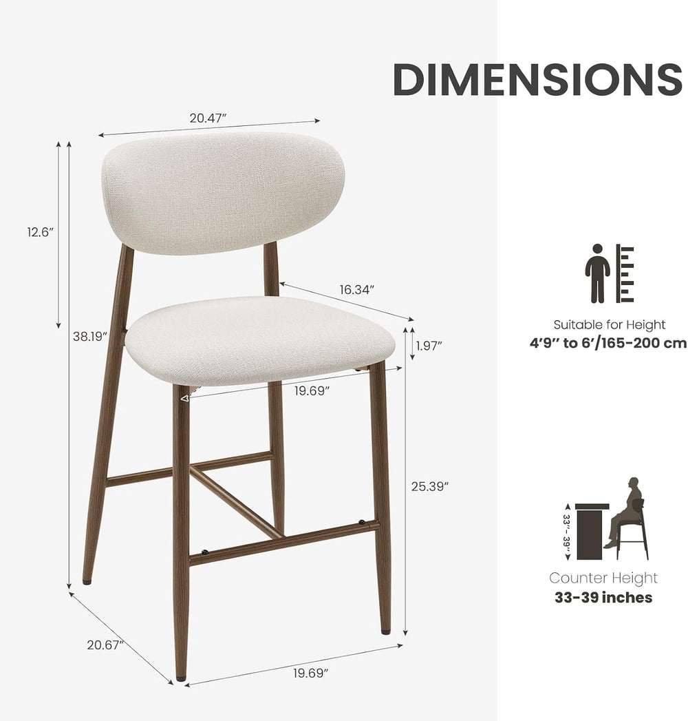 MALOL Counter Height Bar Stools with Backs Set of 2, Beige