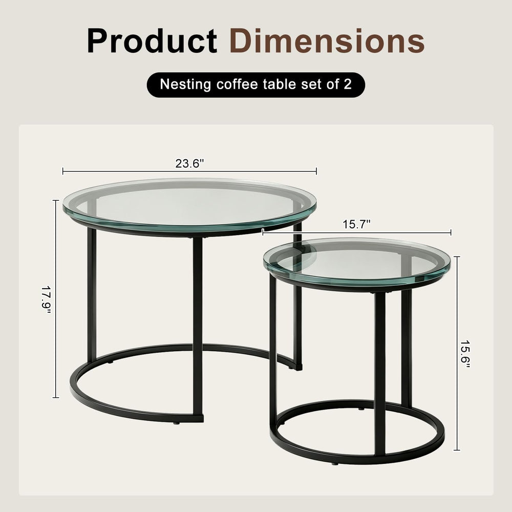 Round Nesting Coffee Table Set of 2, Modern Nesting Tables, Minimalist Stacki...