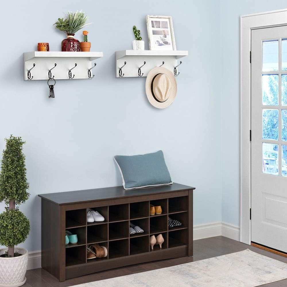 AHDECOR Entryway Floating Wall Mounted Coat Rack, Storage Hanging Shelf with ...