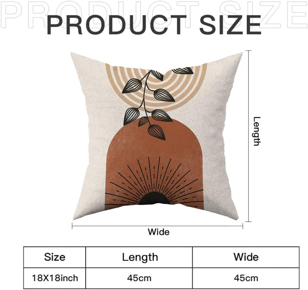 Boho Mid Century Modern Throw Pillow Covers Set of 6, Sun Moon Leaves Arch Ab...