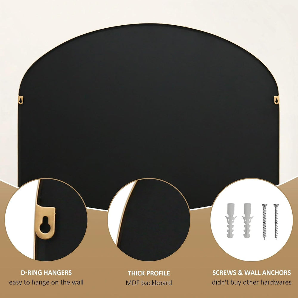 Besdomus Ornate Arched Wall Mirror: 40"x30" Large Gold Fireplace Mi...