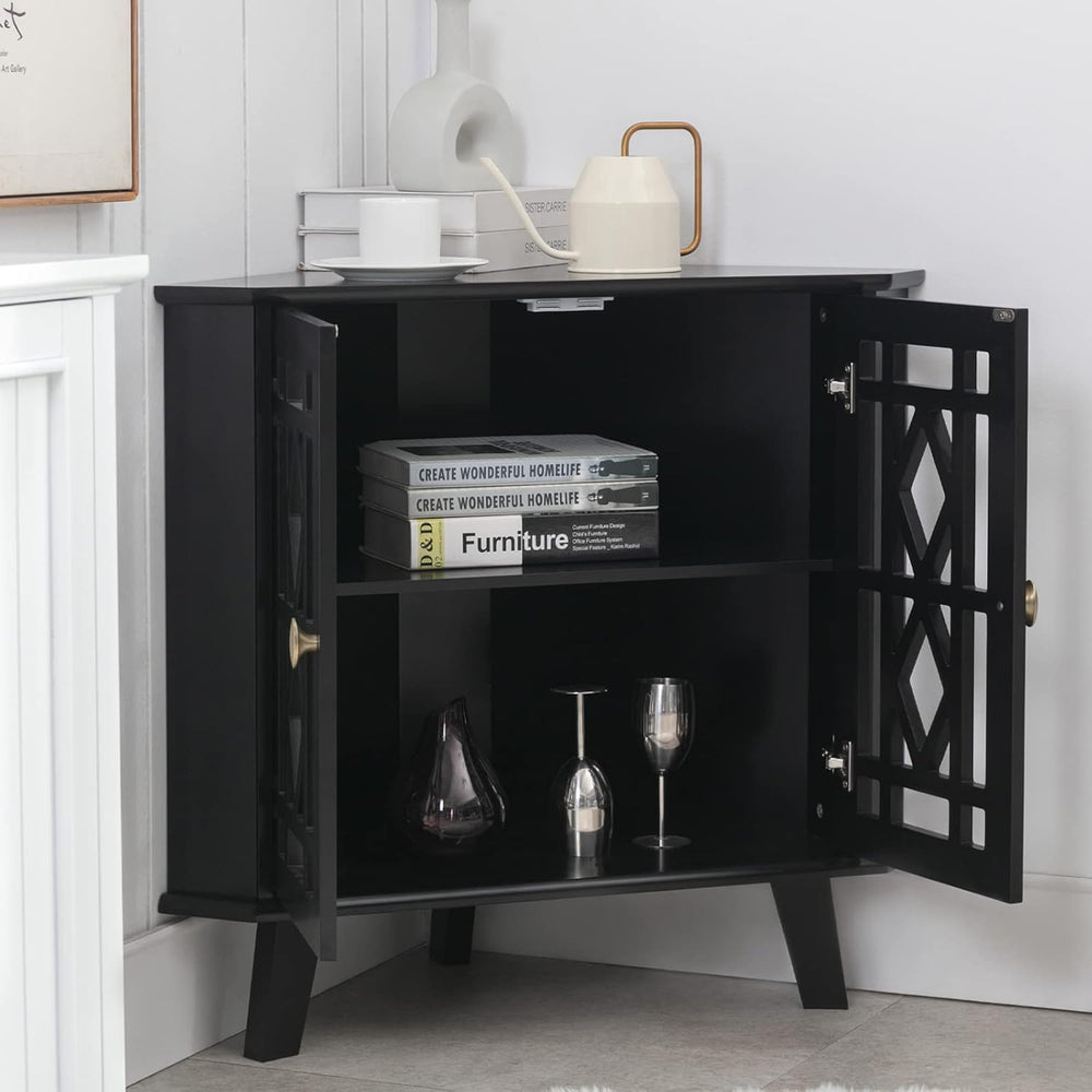 Corner Storage Cabinet with Doors, 32'' Corner Table for Small Space,...