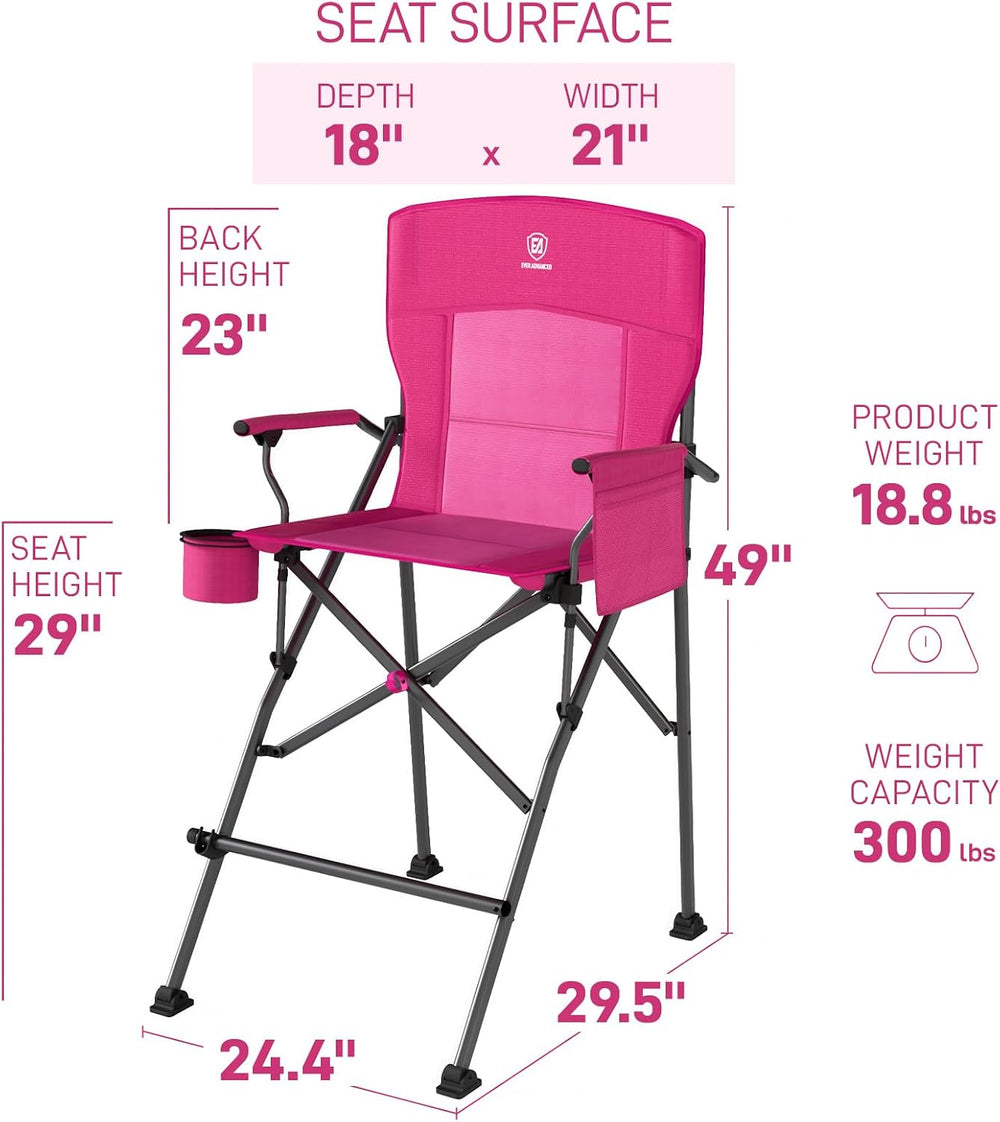 EVER ADVANCED Tall Director Chair 31" Foldable Camping with Carry Bag Pink