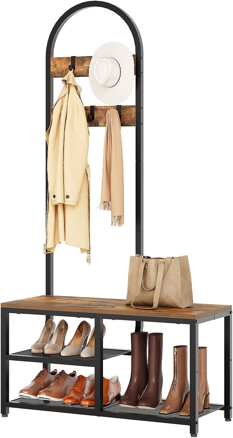 YATINEY Hall Tree, Coat Rack with Shoe Storage, Entryway Bench with Coat Rack...