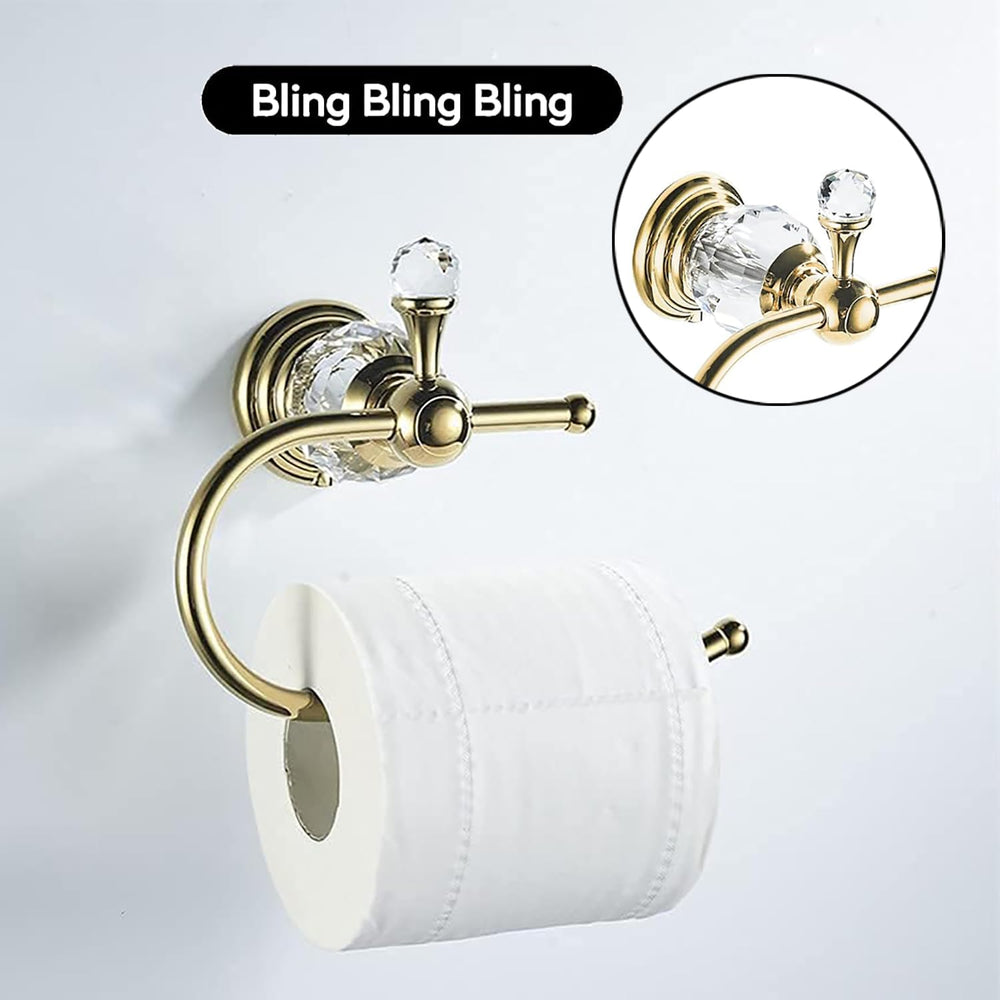 Gold Crystal Half Round Towel Ring, Hand Towel Holder for Bathroom, Gold Toil...