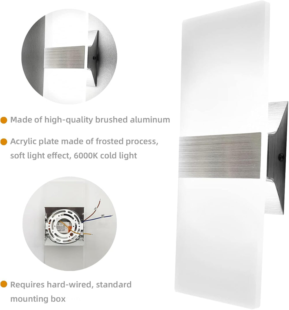 KICAAO Modern Wall Sconces Set of Two,Led Wall Light 10w, Cool White 6000K