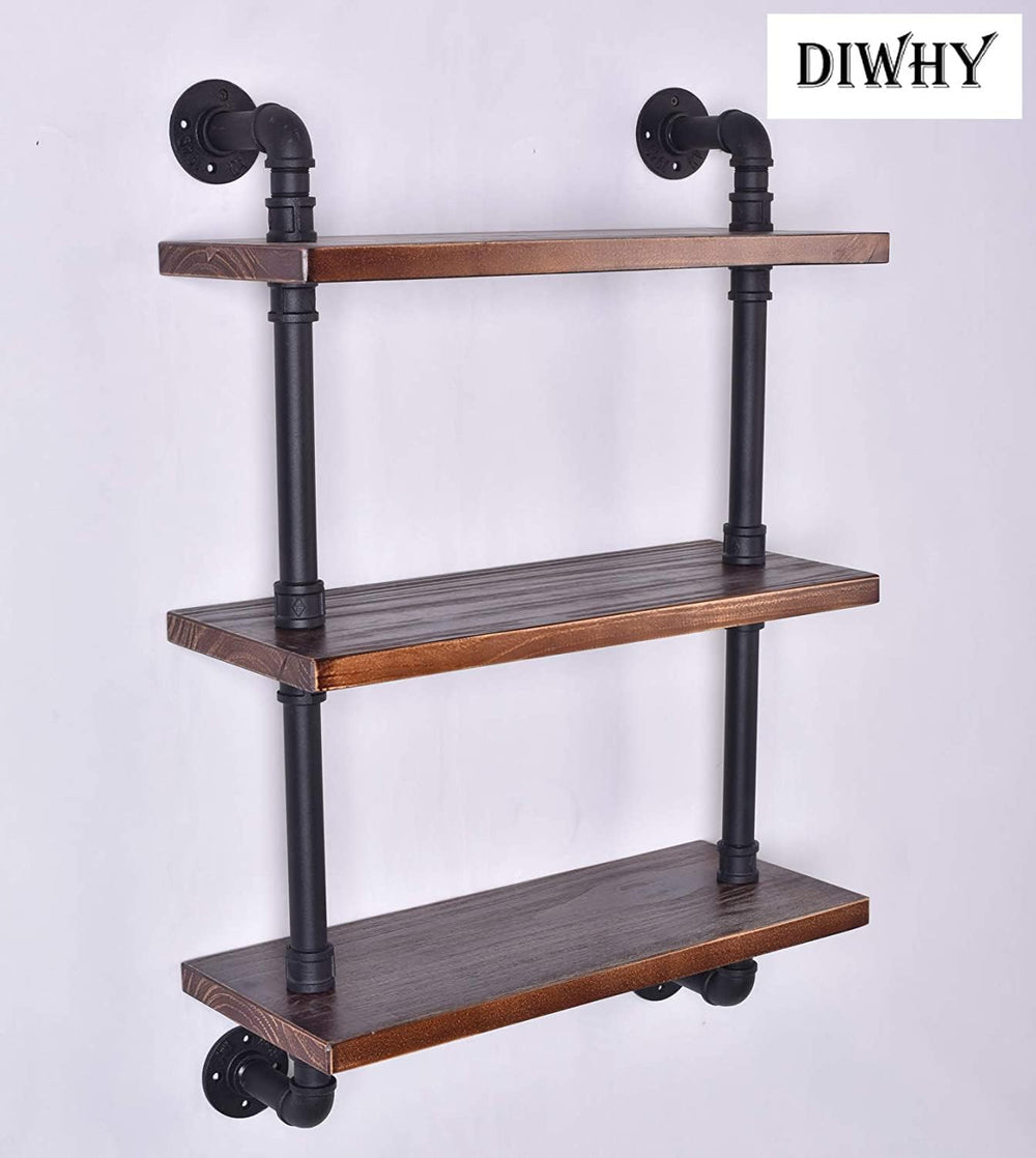 Industrial Pipe Shelving Bookshelf Rustic Modern Wood Ladder Storage Shelf 3 ...