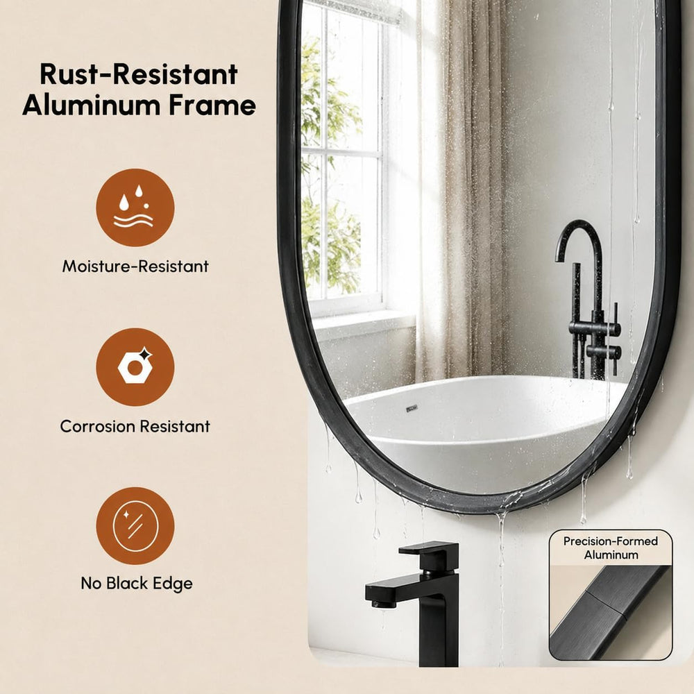 USHOWER Black Oval Mirror 24x36 Inch, Oval Bathroom Mirror