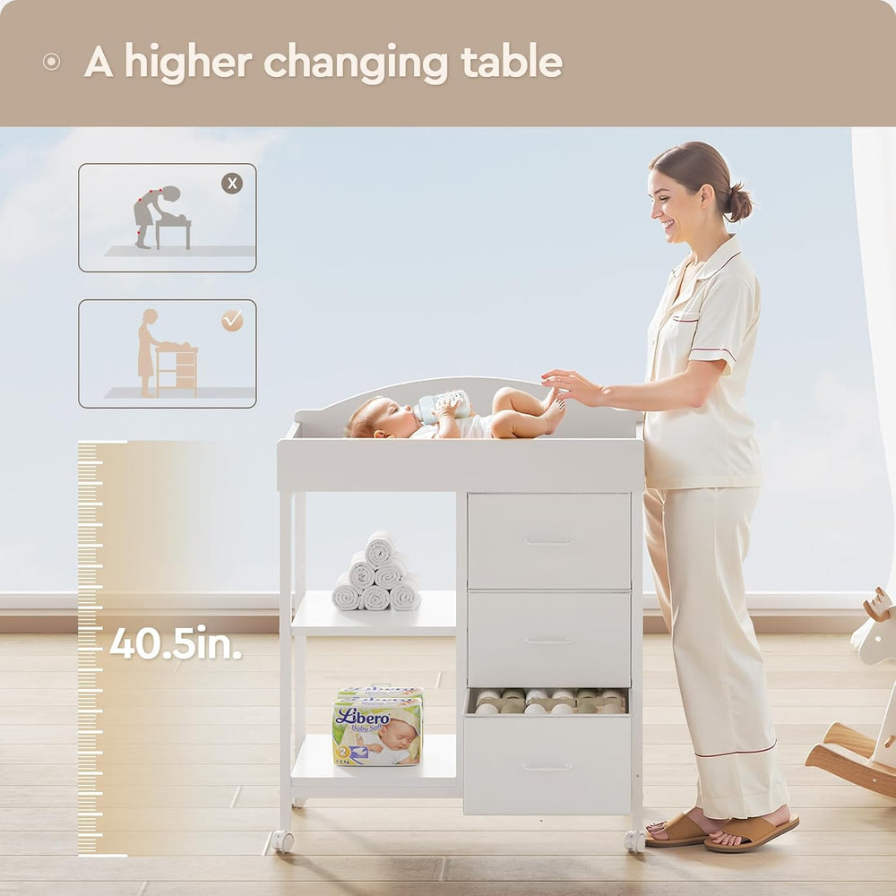 Yetom Changing Table, 3 Drawers&2 Shelves, Changing Table Dresser, White