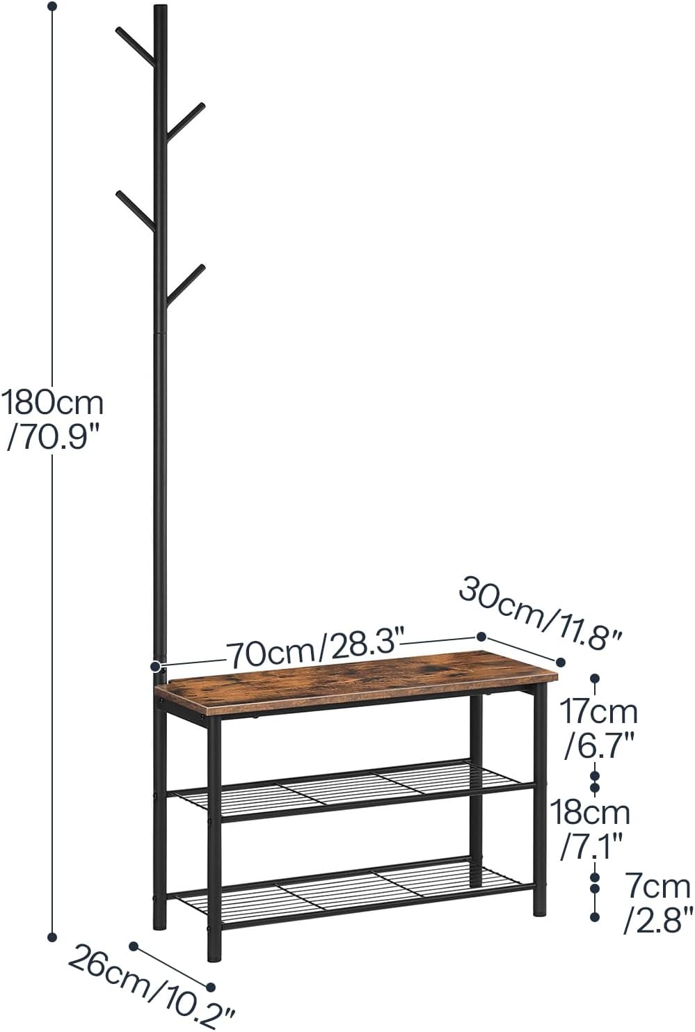 HOOBRO Coat Rack Shoe Bench, 3-Tier Shoe Rack, Industrial Storage Bench