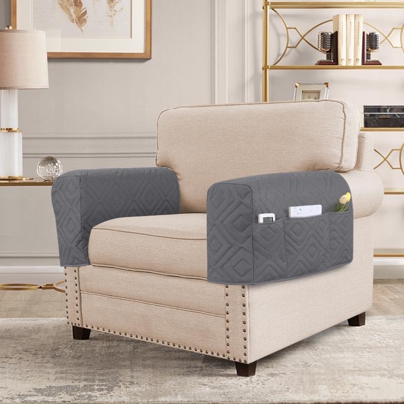 H.VERSAILTEX Water Resistant Armrest Covers for Sofa, 2 Pack, Gray/Beige