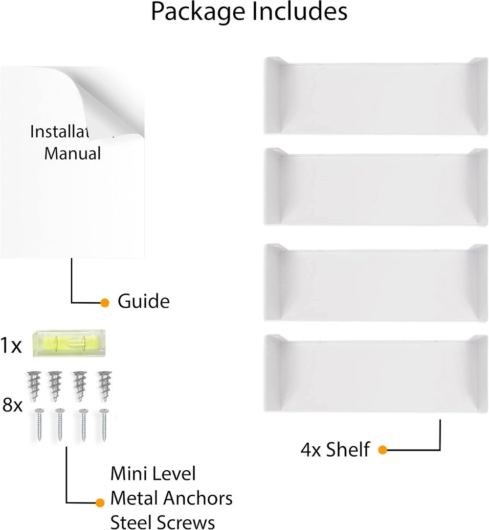 Wallniture Bali White Bookshelf and CD DVD Storage Shelf Set of 4, Metal Floa...