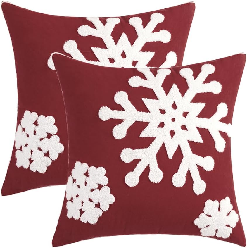 MIULEE Christmas Throw Pillow Covers Burgundy Decorative Snowflake 18x18