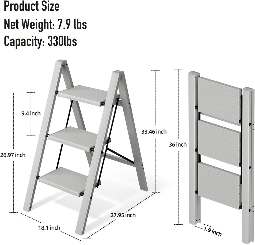 Mayi Plus 3 Step Stool Foldable, Aluminum, Lightweight Step Ladder