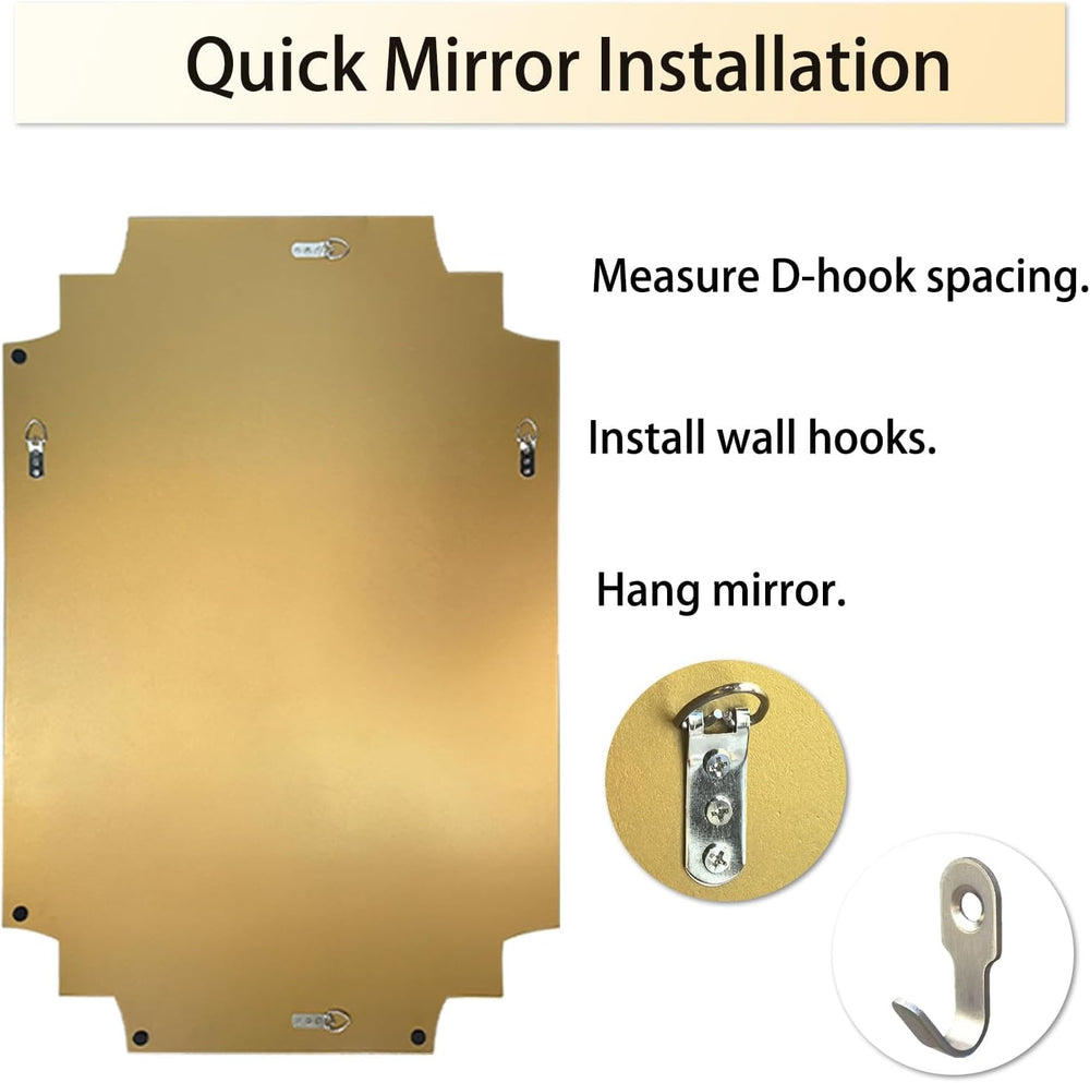 HQiJun 30x20 Inch Gold Bathroom Mirror, Wooden Frame with Scalloped Polished ...