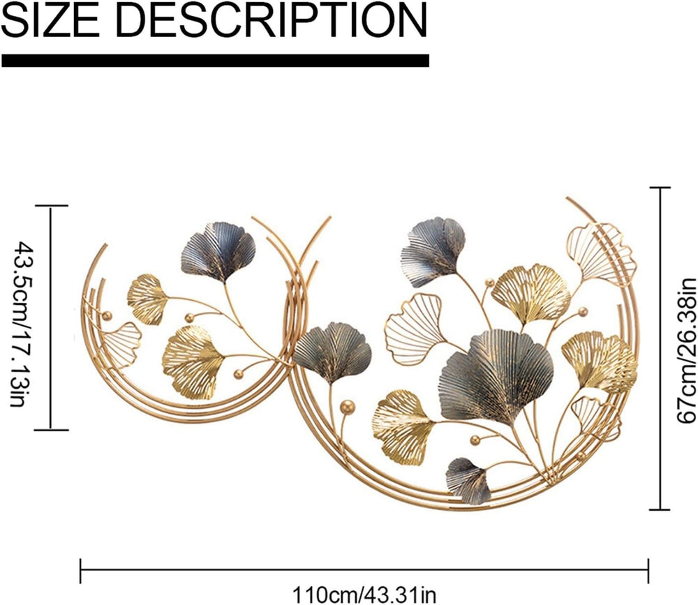 CDDUOLA 3D Room Wall Decor, Handmade Art Metal Round Golden Ginkgo Leaf Decor...