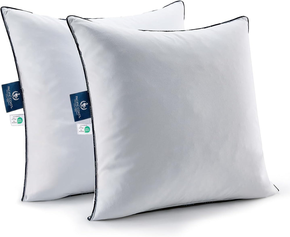 Pacific Coast Goose Feather Pillow Inserts 18x18 Set of 2, Down-Proof Throw P...