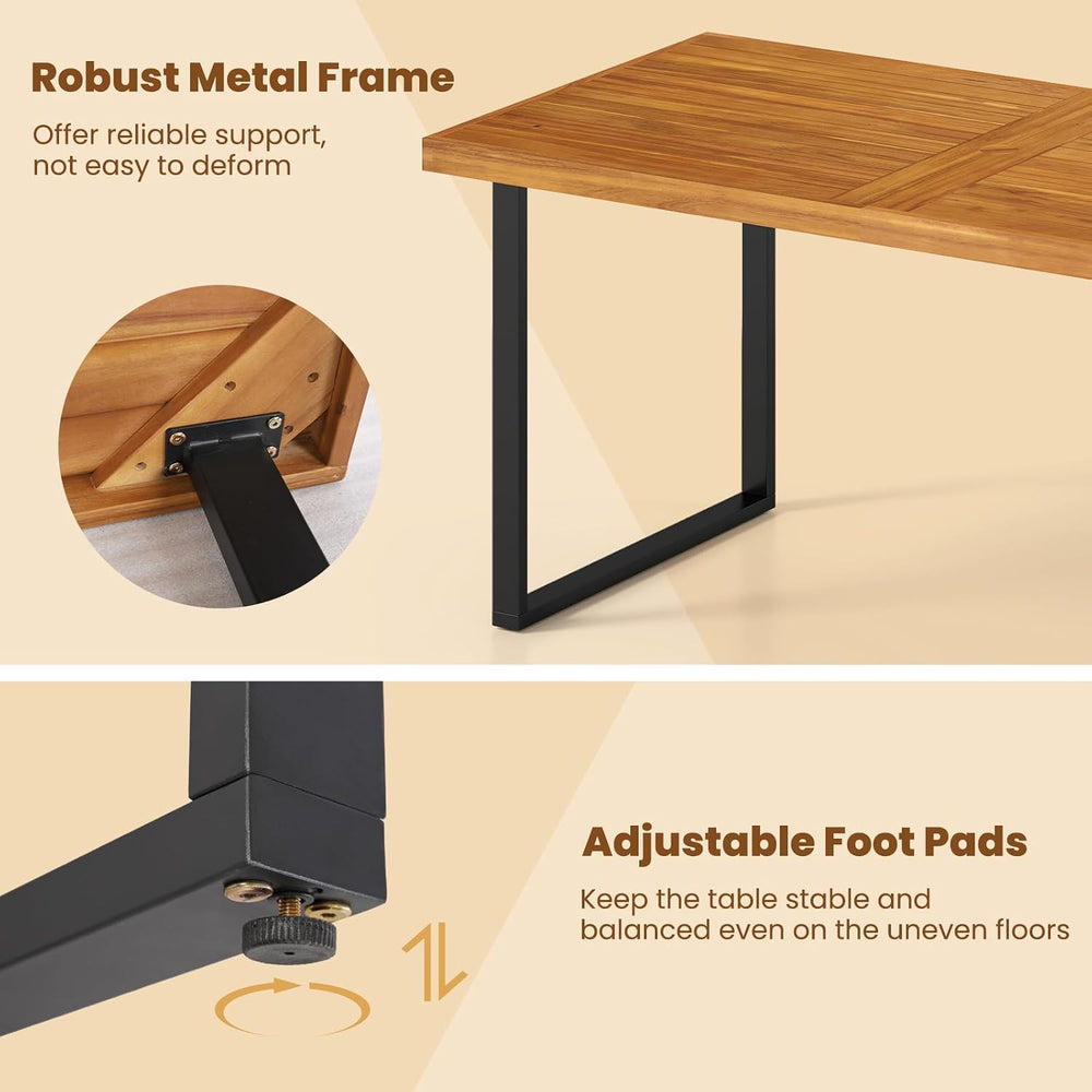 Tangkula 7 Pieces Patio Dining Table Set, 63” Rectangle Acacia Wood Table wit...
