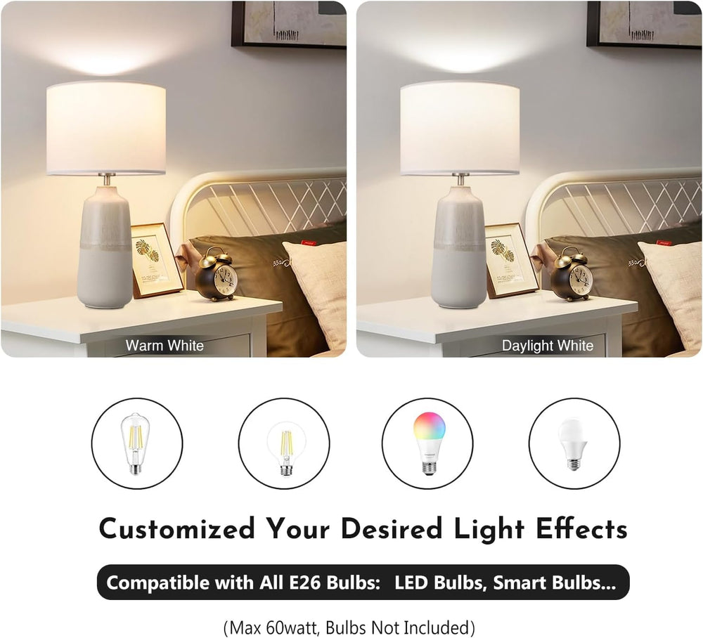 BrightWe Tall Ceramic Table Lamp Set of 2, White Lamps for Bedroom Farmhouse ...