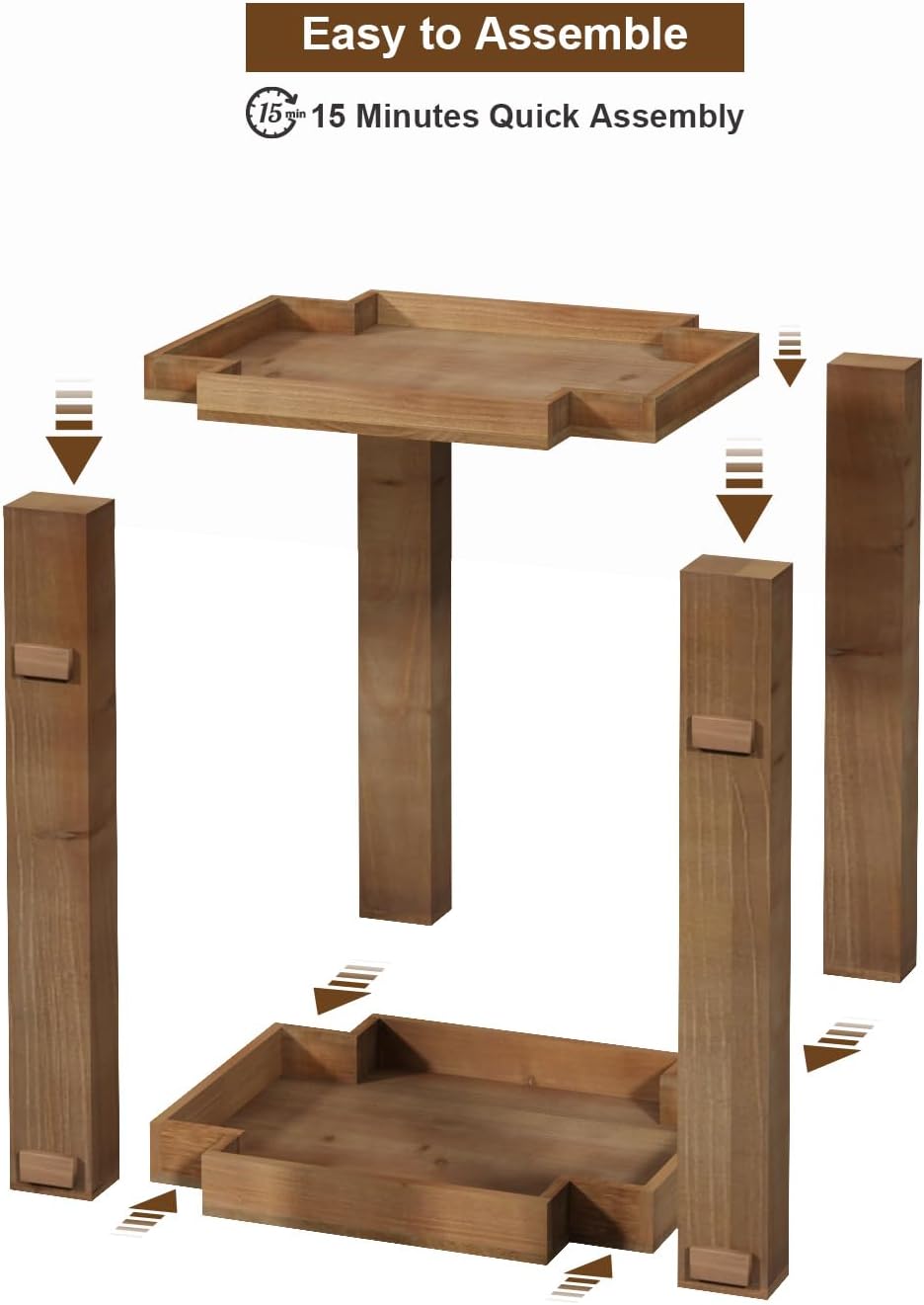 Set of 2 Wood End Tables with 2-Tier Storage Shelf