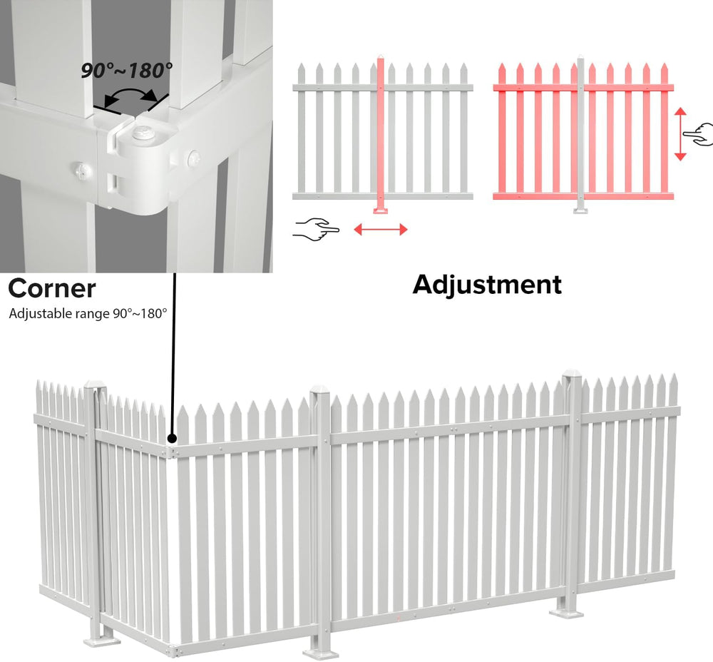 4 Sets Vinyl Picket Fence Panels White 84''Wx36''H PVC Decora...