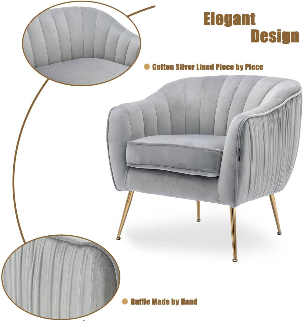Velvet Accent Chair, Modern Barrel Chair, Living Room Bedroom Arm Chairs, Gol...