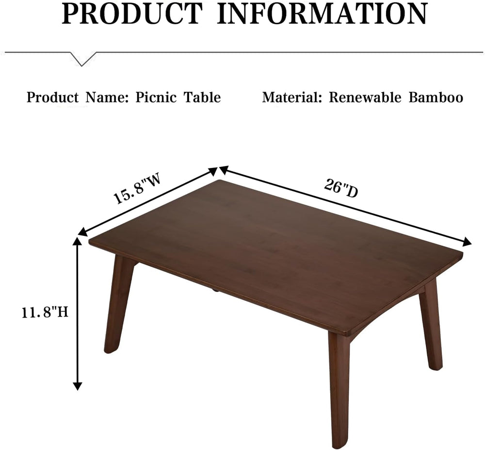 Bamboo Folding Coffee Table, Japanese Low Desk, No Assembly Portable Furnitur...