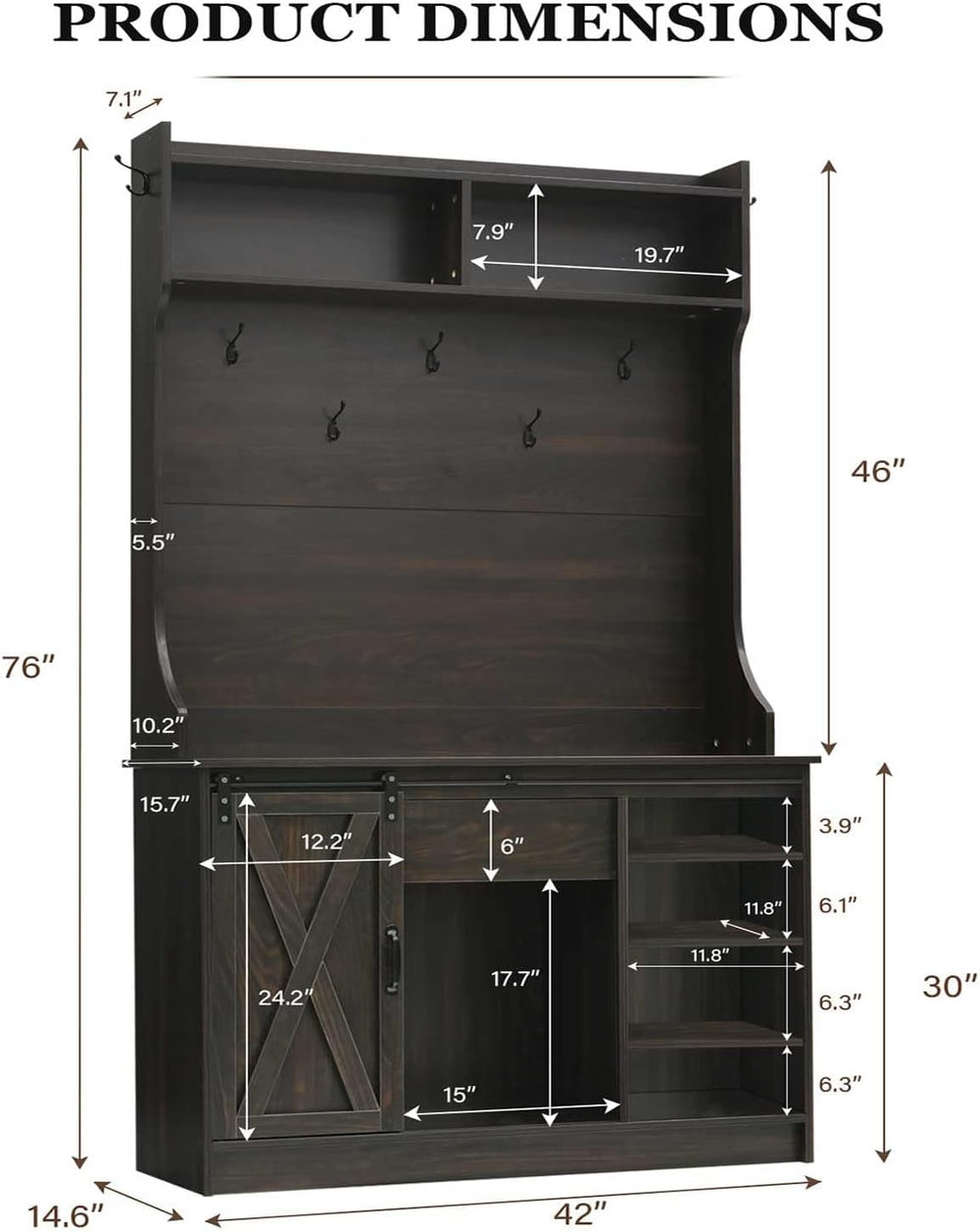 4ever2buy Farmhouse Hall Tree with Bench & Shoe Storage,Oak