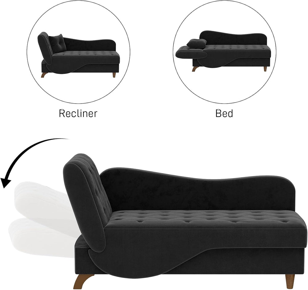 DAMAIFROM Chaise Lounge Chair Indoor with Storage,Adjustable Backrest,Black