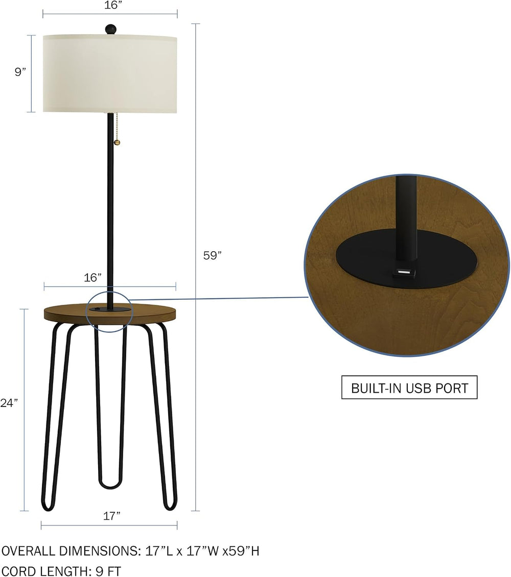 Lavish Home Floor Lamp with Built-in End Table, Brown/Black, 17” x 59”