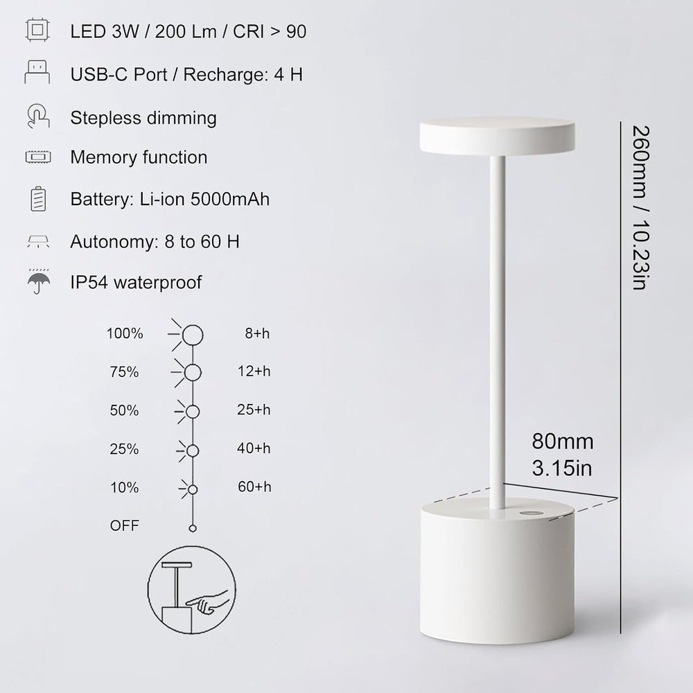 Cordless Rechargeable LED Table Lamp Set of 2, White