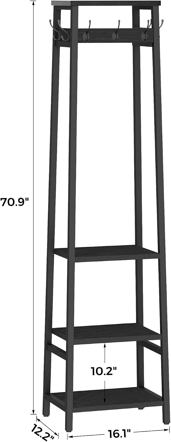 Coat Rack Freestanding with 3 Shelves and 7 Hooks