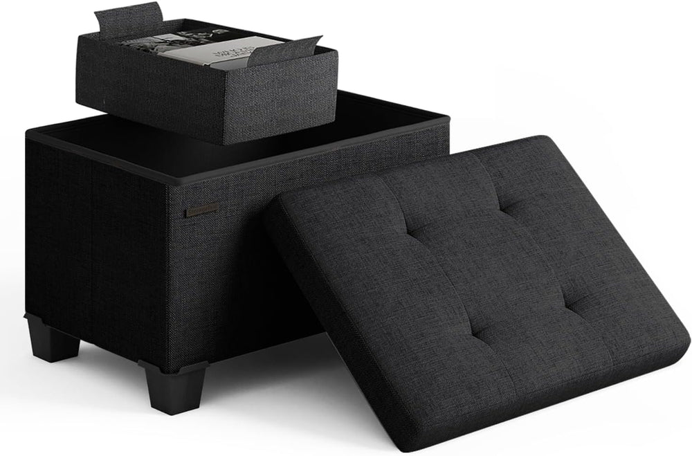 Storage Ottoman Cube with Small Bin, 16-in Square Ottoman with Storage for Li...