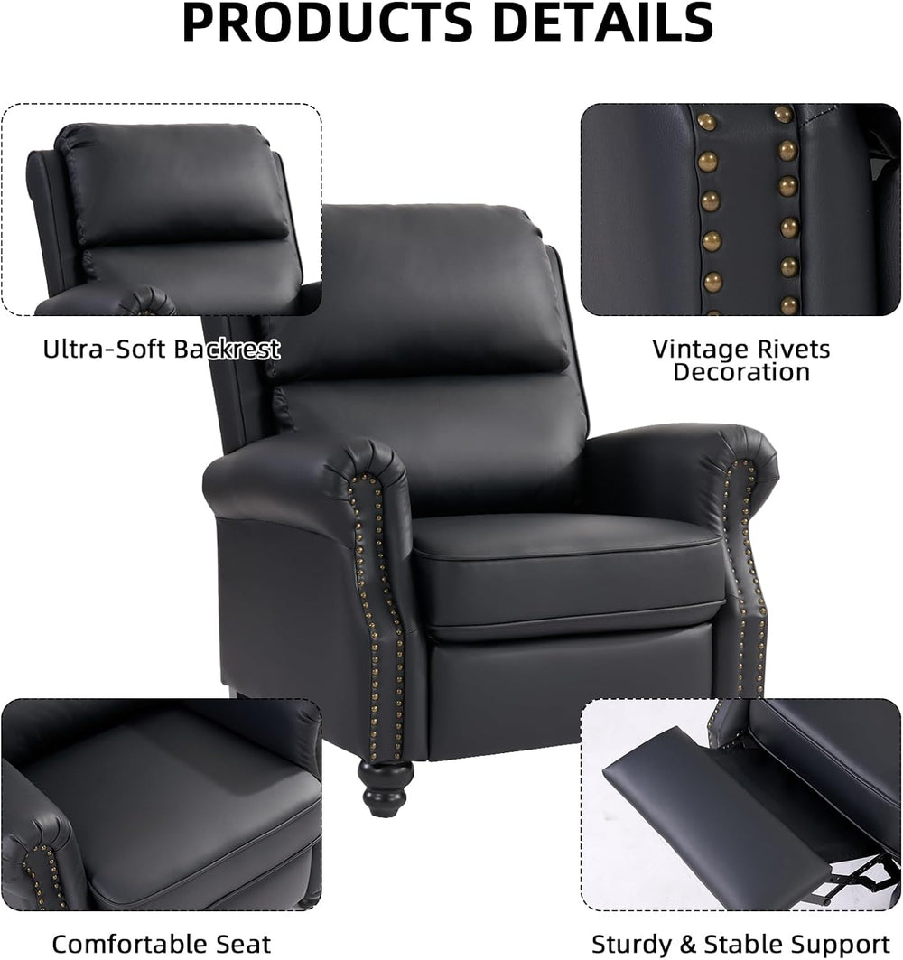 CANMOV Pushback Recliner Chair Faux Leather Armchair Push Back Recliner with ...