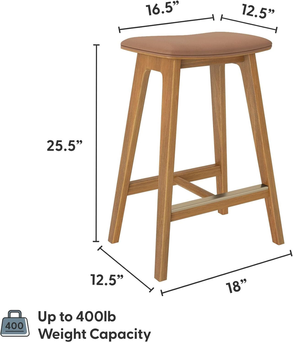 Plank+Beam Beryl Bar Stool, Upholstered, Set of 2, Pecan/Toffee