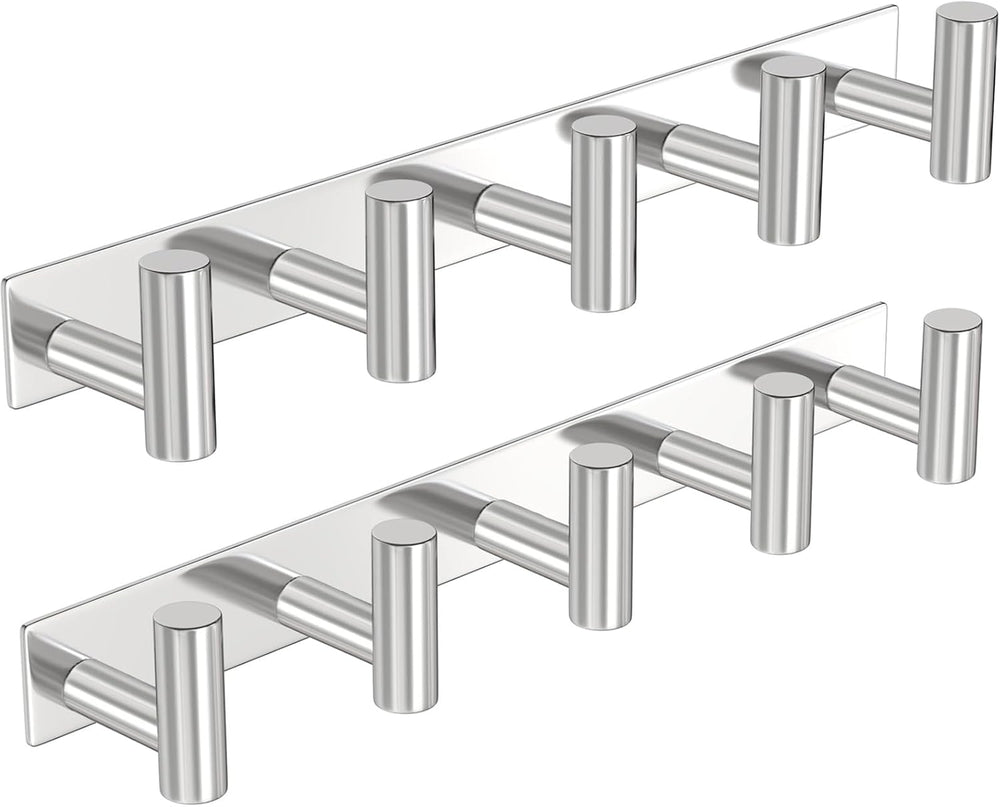 PMMASTO Wall Mounted Coat Rack, Silver- 5 Hooks, 2 Pack, T Shape