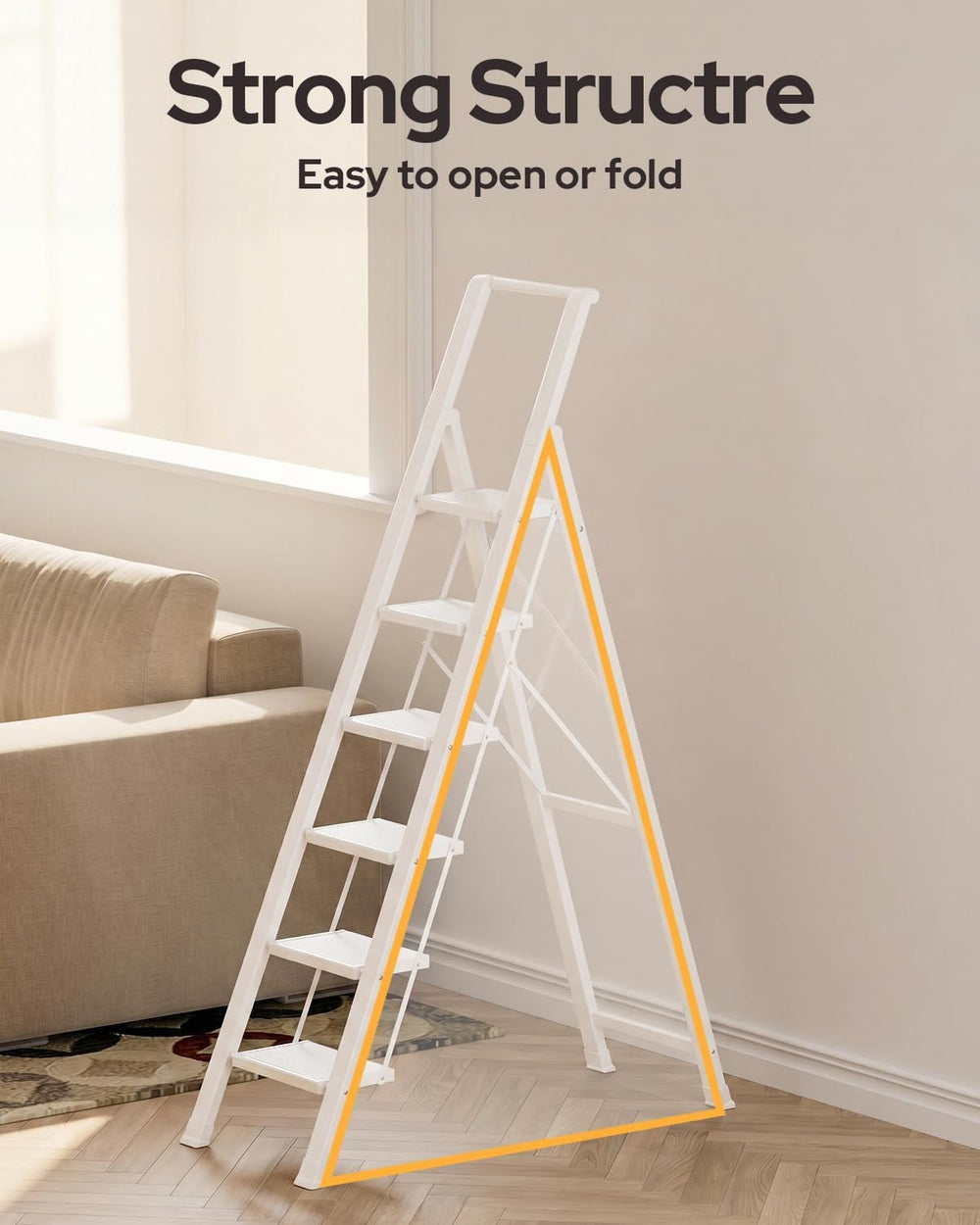 6 Step Ladder, Foldable 6 Step Stool, White